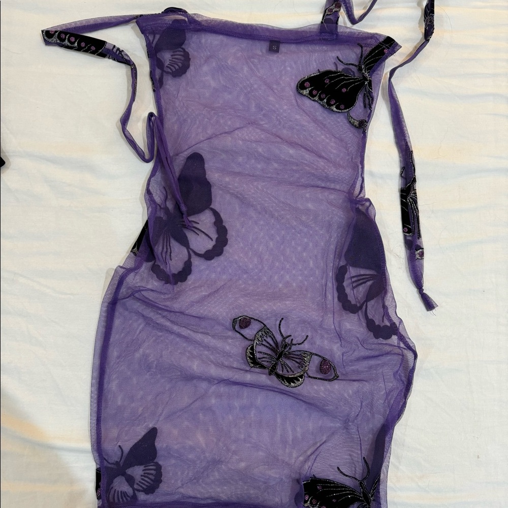 CUSTOM MADE PURPLE MESH GLITTER BUTTERFLY DRESS - SIZE SMALL